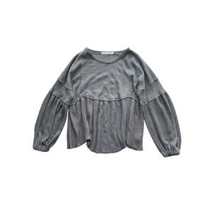 Altard State Balloon Sleeve Thermal Tee‎ Womens Small Oversized Gray Boho Travel